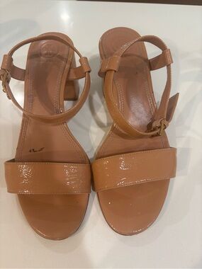 Tory Burch Patent Leather Block Heel Sandals in Tan 8